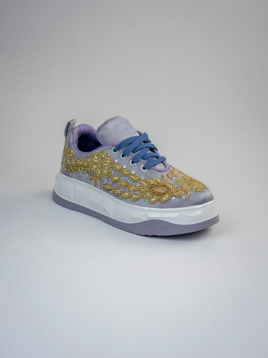 Zardaz, Lavender Satin Embellished Sneakers with Zari, Sequins & Beads